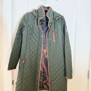 Ralph Lauren Green Quilted Coat with Tan Trim